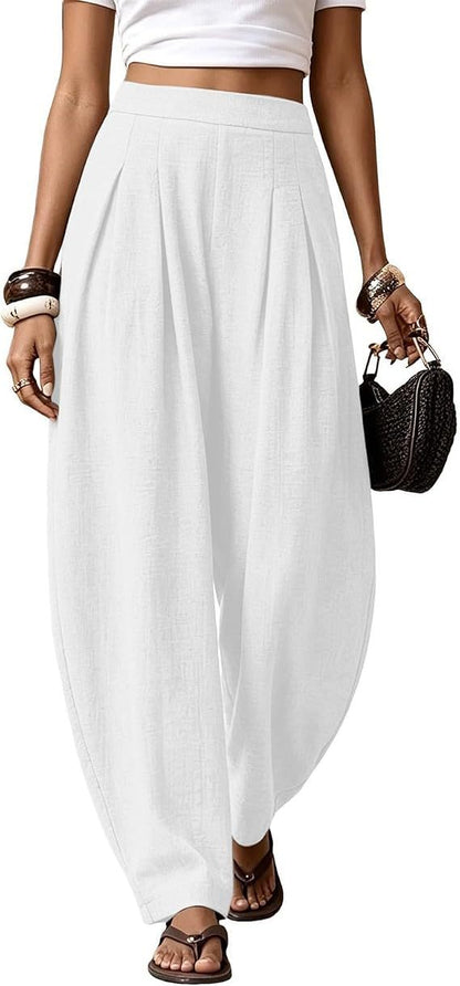 Women High Waisted Boho Linen Wide Leg Palazzo Pants