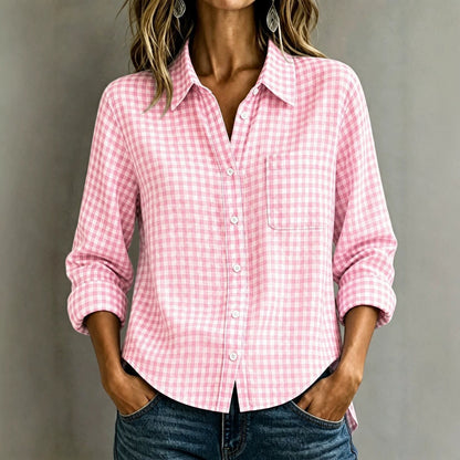 Women's Plaid Button Down Shirt Long Sleeve Collared Top