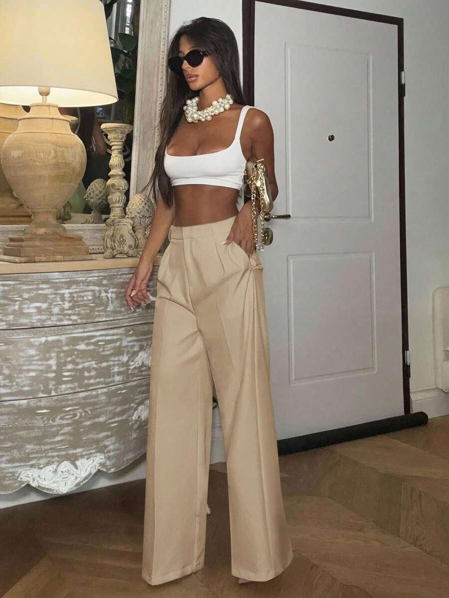 High Waisted Wide Leg Dress Pants Casual Work Trousers