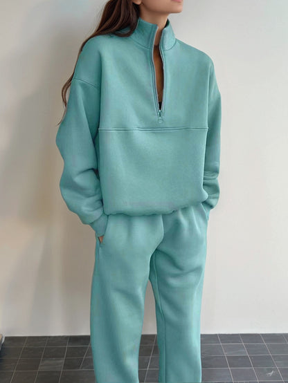 Women's Oversized Quarter Zip Sweatshirt Jogger Set
