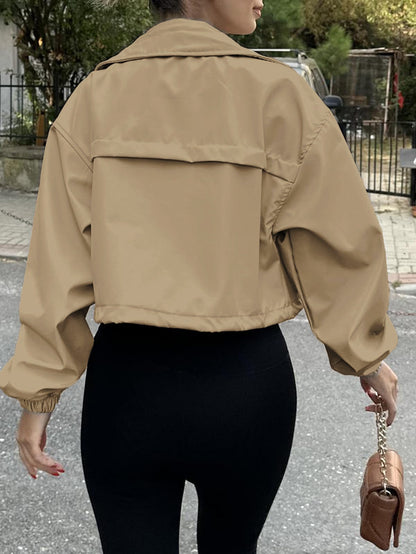 Solid cropped utility jacket zip front relaxed fit