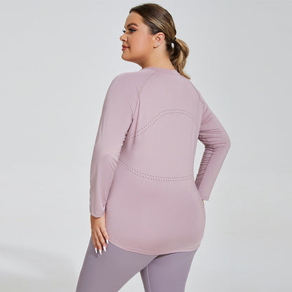 Puls Size Long Slim Yoga Suit Mesh Beautiful Back Breathable Long Sleeve Sportswear