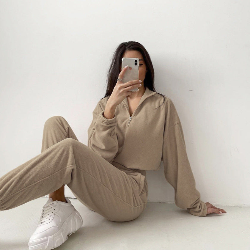 Women's Oversized Fleece Half Zip Hoodie Jogger Set