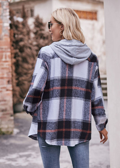 Plaid Hooded Shacket Jacket Oversized Fall Layering Coat