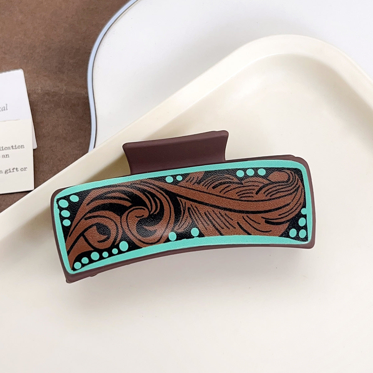 Western Poker Hair Claw Clip Cow Print Faux Leather