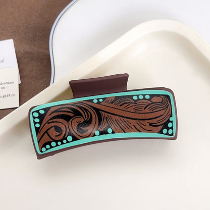 Western Poker Hair Claw Clip Cow Print Faux Leather