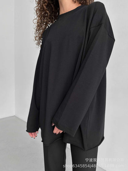 Women's Oversized Distressed Cotton Long Sleeve Tee