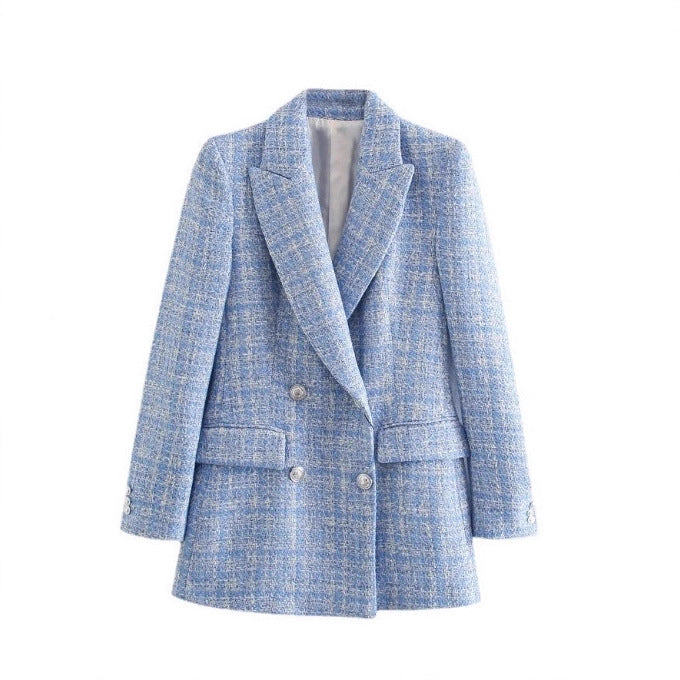Women's Tweed Double Breasted Blazer Jacket