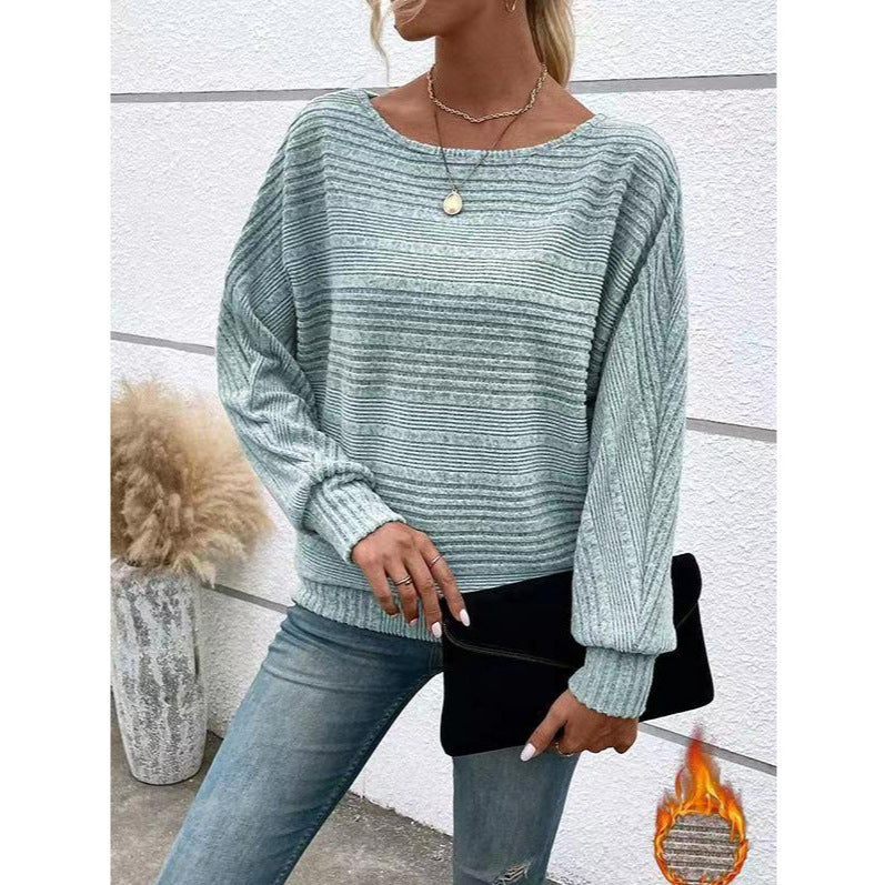 Women's Oversized Ribbed Crew Neck Long Sleeve Pullover Top
