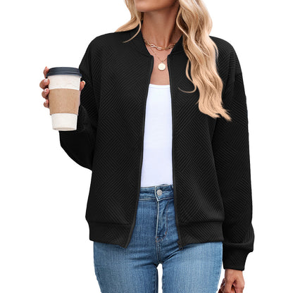 Women's Casual Zip Up Sweatshirt Jacket Long Sleeve Quilted