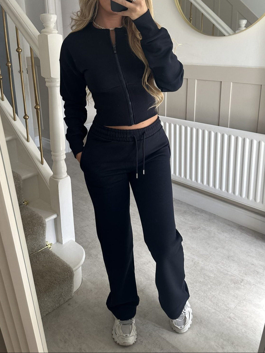 Women's 2 Piece Lounge Set Zip Up Jacket Wide Leg Pants