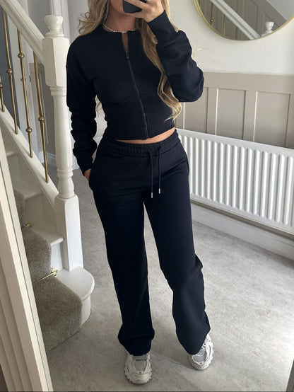 Women's 2 Piece Lounge Set Zip Up Jacket Wide Leg Pants