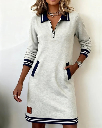 Color Block Half Zip Long Sleeve Sweatshirt Dress