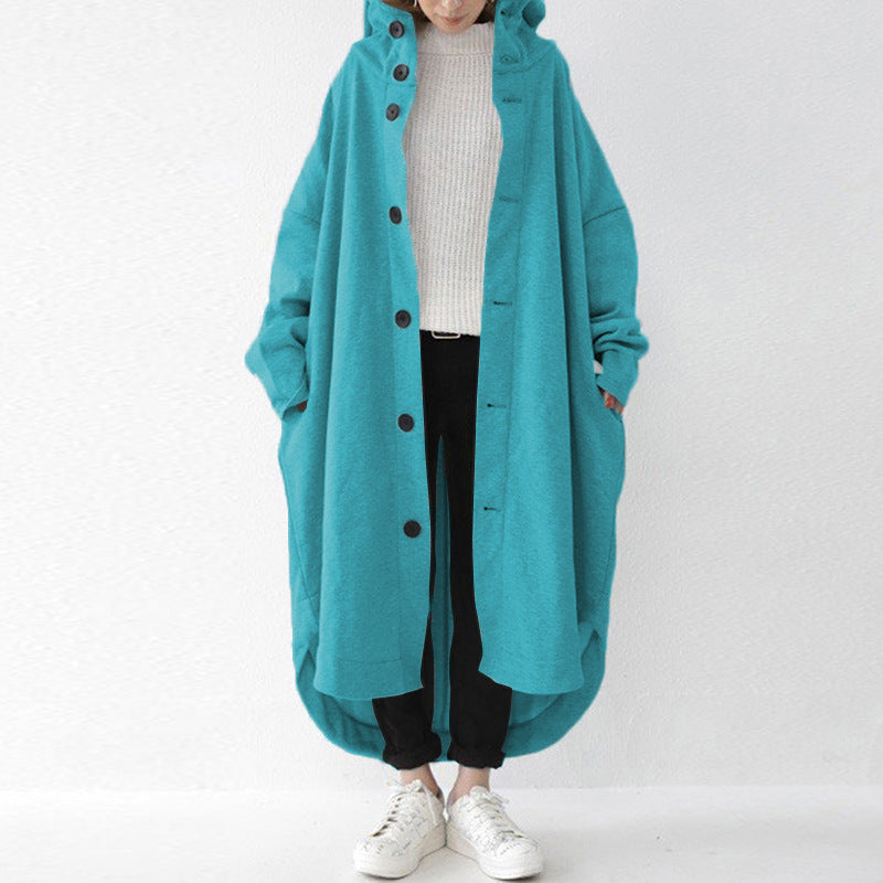Women's Oversized Hooded Long Button Front Coat