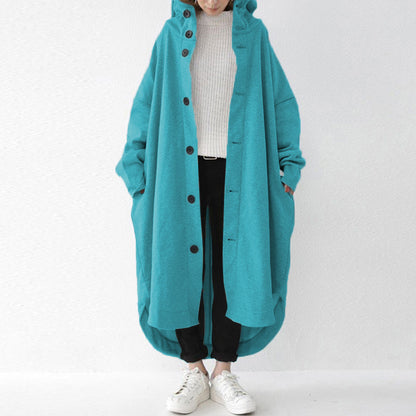 Women's Oversized Hooded Long Button Front Coat