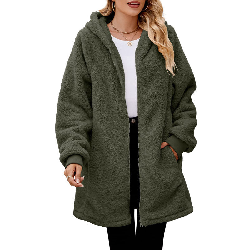 Women's Oversized Sherpa Zip Up Hooded Jacket