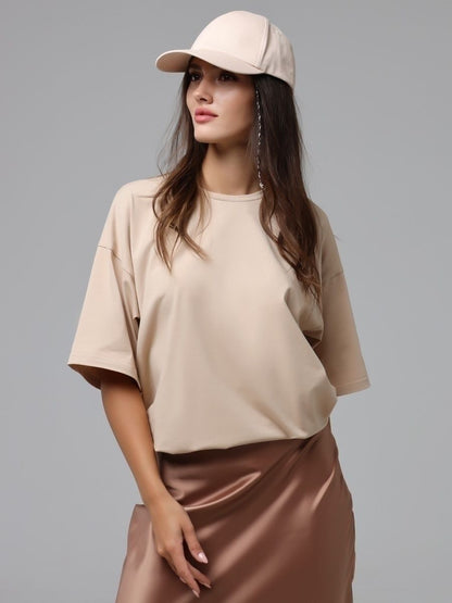 Solid Cotton T Shirt Loose Fit Crewneck Casual Top