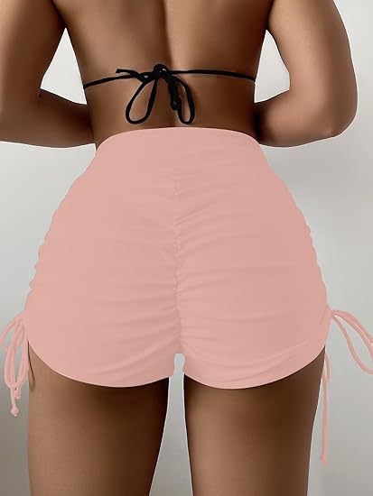 Women's High-Waist Ruched Bikini Shorts – Summer Swim Bottoms