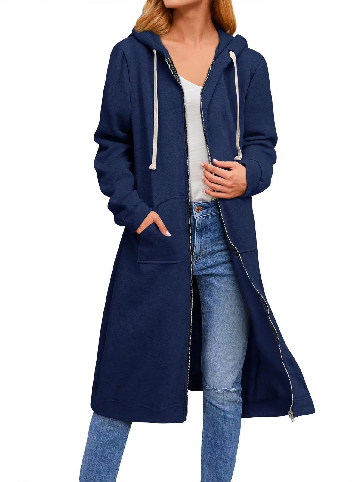 Women's Oversized Long Zip Up Hoodie Fleece Jacket
