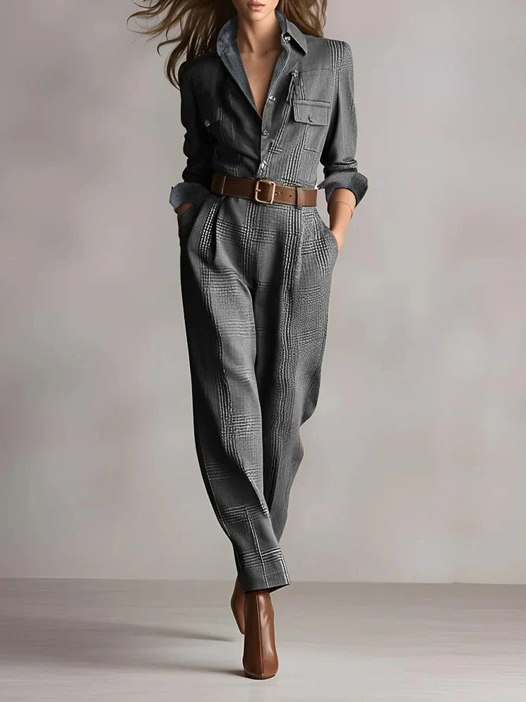 Women's Plaid Belted Utility Jumpsuit