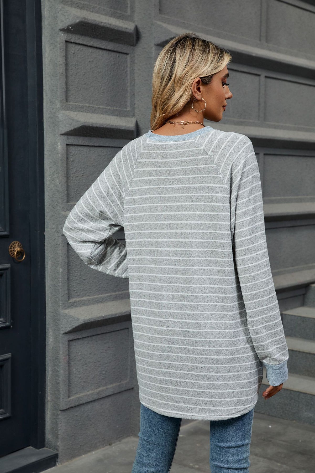 Women's Striped Color Block Long Sleeve Pocket Tunic