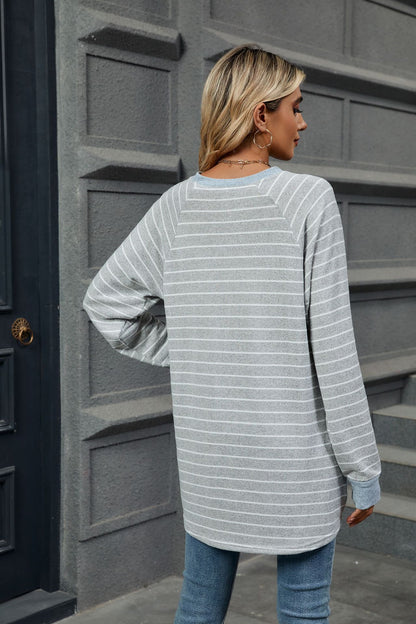 Women's Striped Color Block Long Sleeve Pocket Tunic