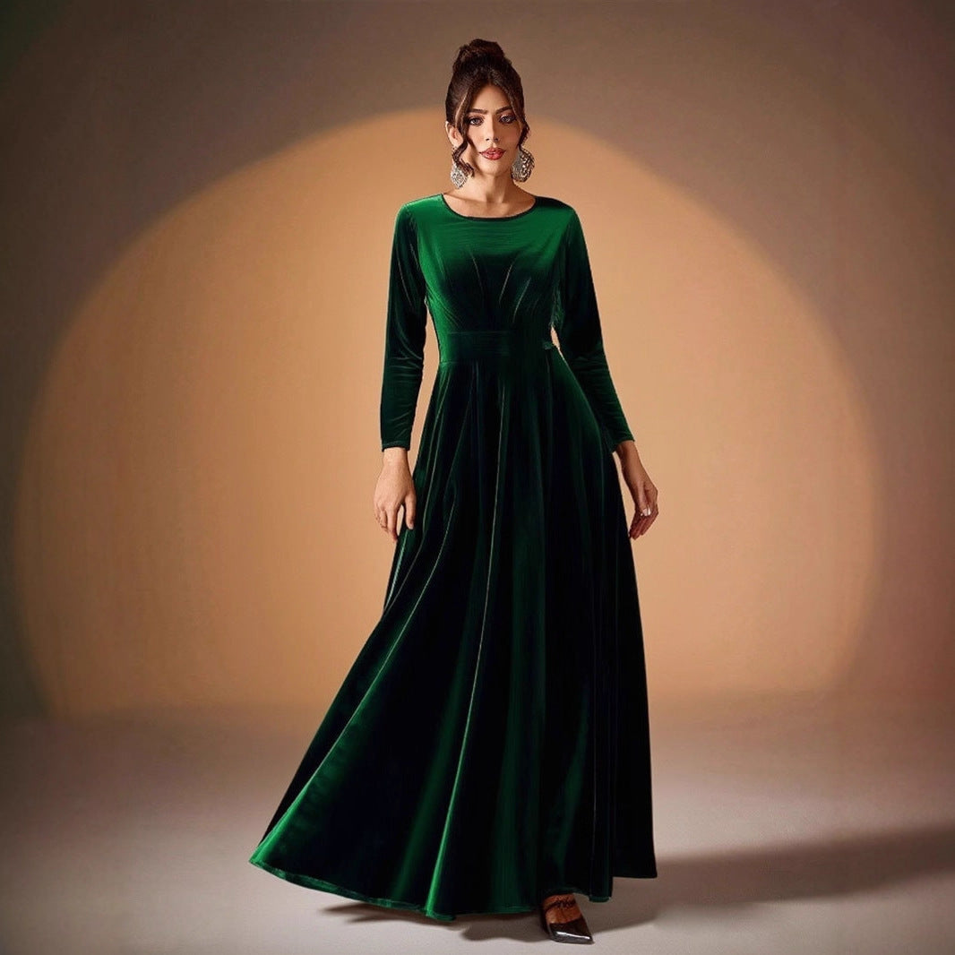 Plus Size Velvet Long Sleeve Formal Maxi Dress