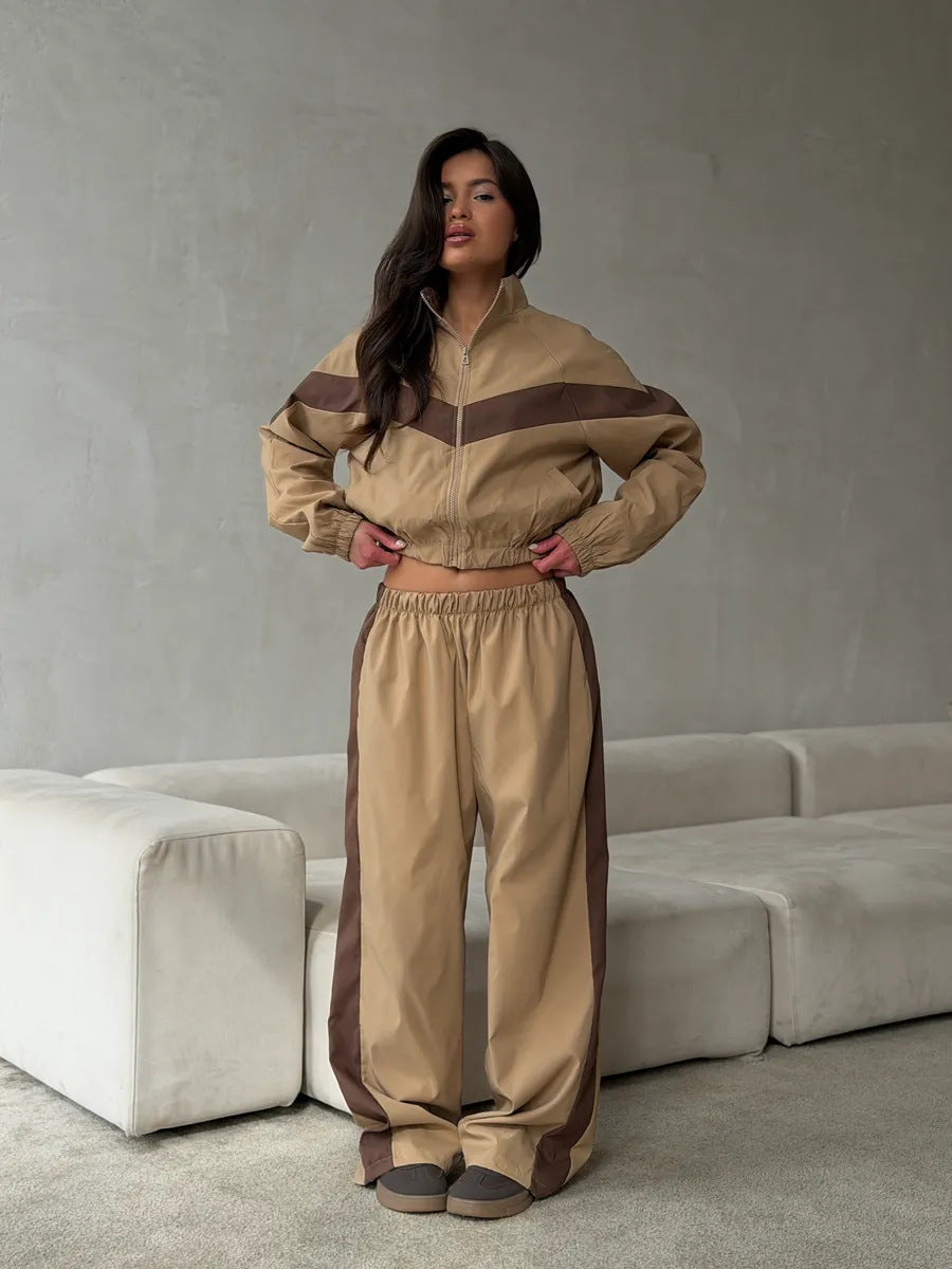 Women's Color Block Tracksuit Set Streetwear Jacket Pants