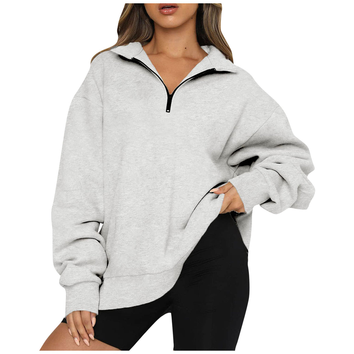 Women's Oversized Quarter Zip Collar Pullover Sweatshirt