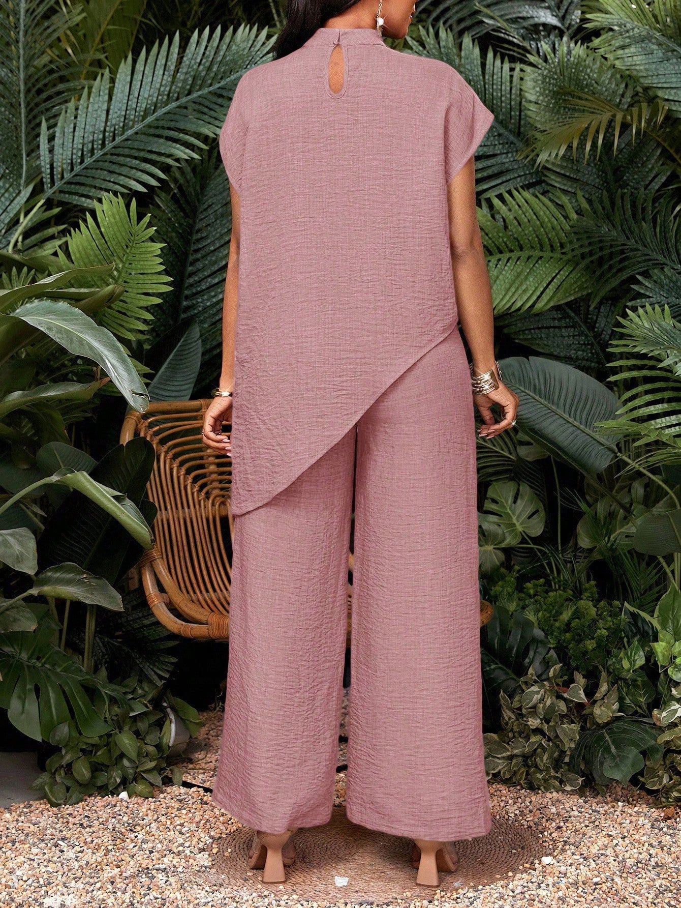 Mock Neck Wide Leg Lounge Set Women Casual Matching Outfit
