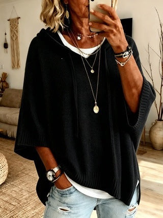 Women's Oversized Hooded Knit Sweater Drawstring Pullover