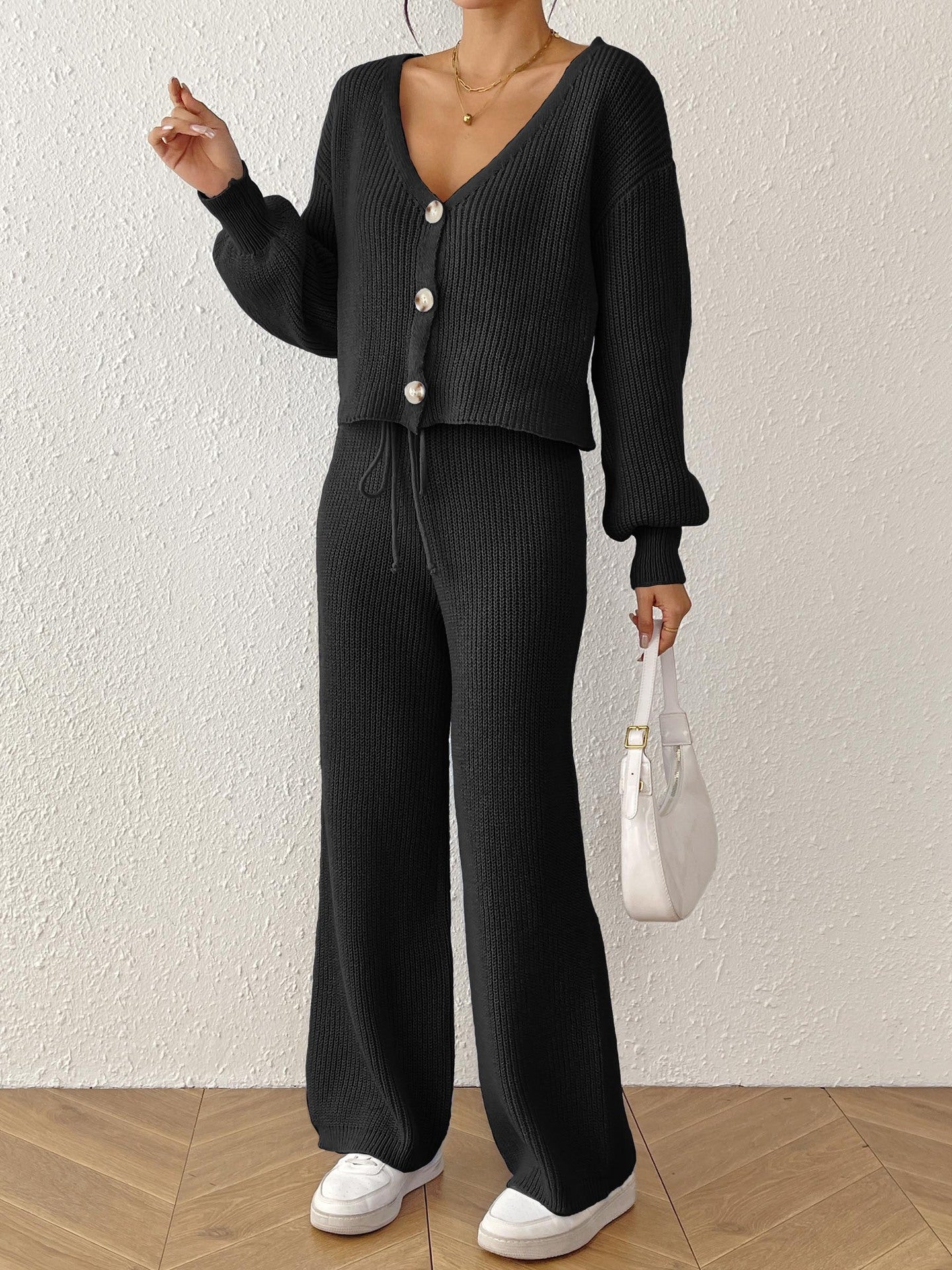 Cozy Two-Piece Set | Buttoned Cardigan & Drawstring Trousers
