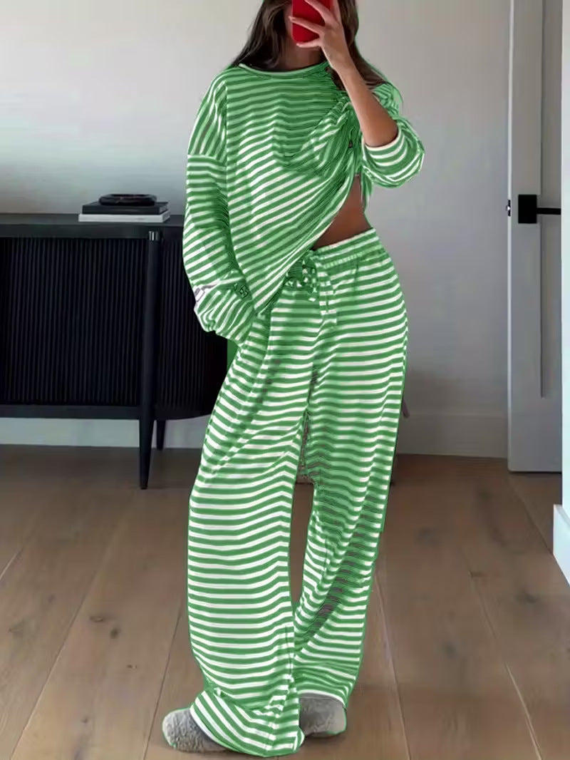 Boutique Striped Lounge Set Long Sleeve Top & Pants