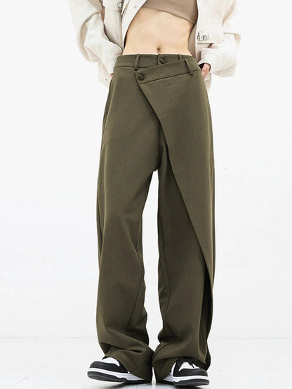 Women's Asymmetrical Button Wide Leg Dress Pants