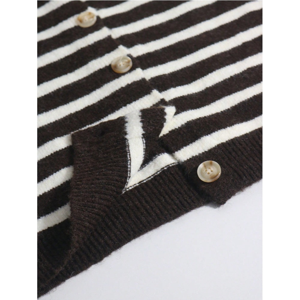 Striped Knit Cardigan Button Front Oversized Sweater