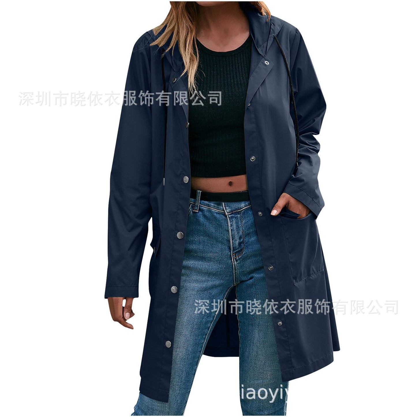 Women's Long Hooded Waterproof Trench Jacket