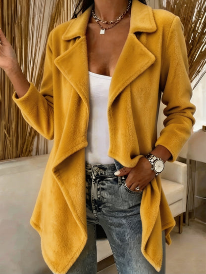 Women's Open Front Lapel Cardigan Solid Mid-Length Coat