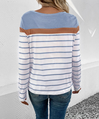 Chic Striped Long Sleeve Tee – Casual Spring Fall