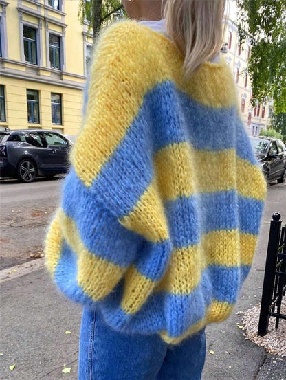 Oversized Chunky Knit Sweater Striped Color Block