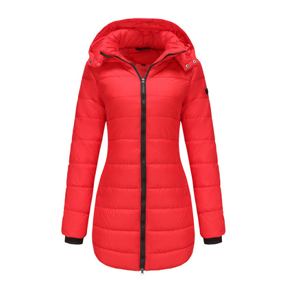 Women's Long Puffer Coat Removable Hood Winter Jacket
