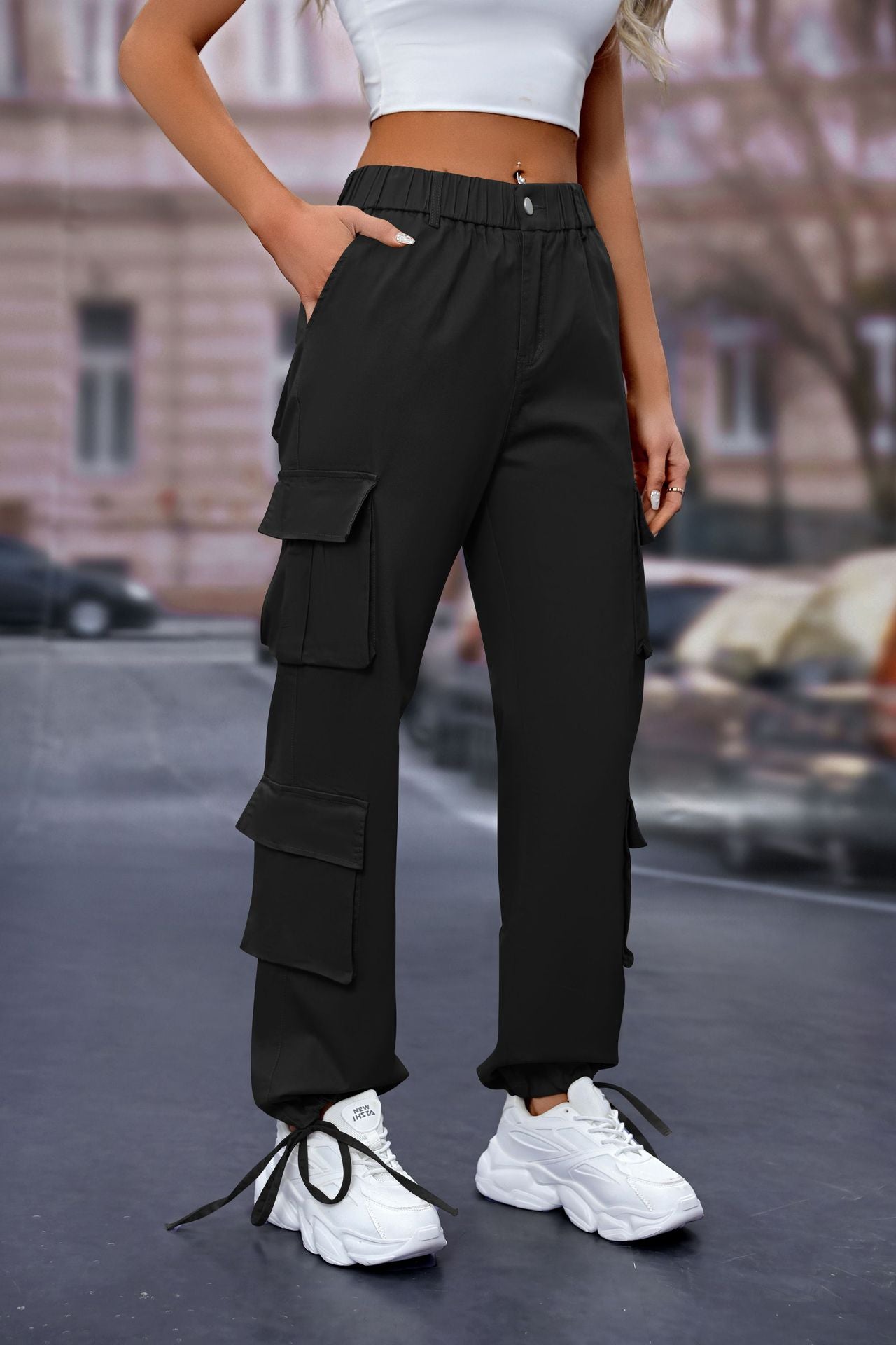 Women's High-Waist Cargo Pants with 8 Pockets, Loose Fit Streetwear