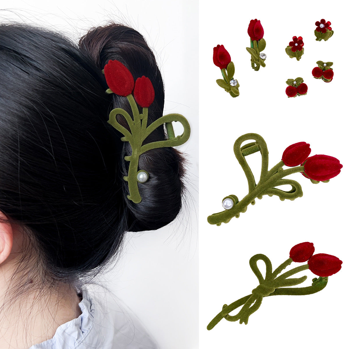 Velvet Tulip Claw Clips Pearl Hair Barrettes