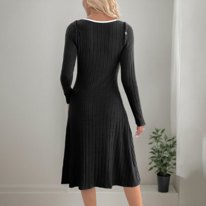 Autumn Black and White Contrasting Dress Casual Suspender Two-piece Set Women's Split Skirt