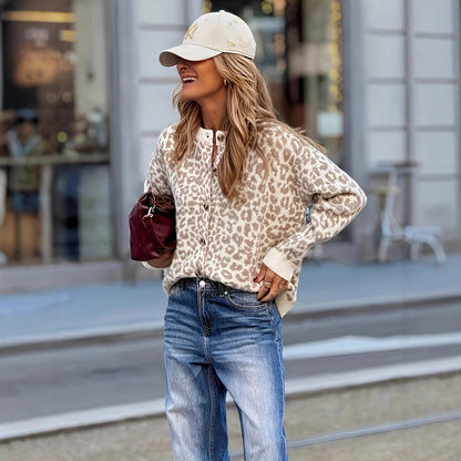 Women's Leopard Print Oversized Knit Cardigan