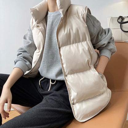 Women's Oversized Cropped Puffer Vest Stand Collar