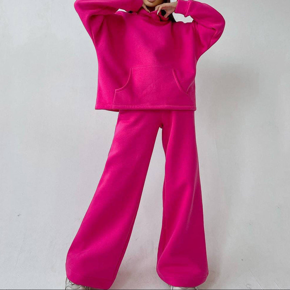 Women's Fleece Hoodie Wide Leg Pants Matching Set