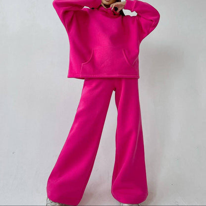 Women's Fleece Hoodie Wide Leg Pants Matching Set
