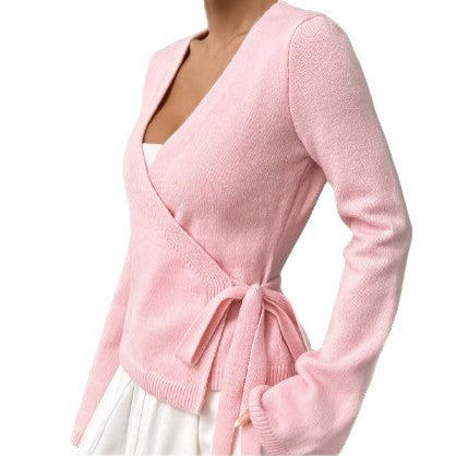 Women's Wrap Tie Front V Neck Long Sleeve Cardigan