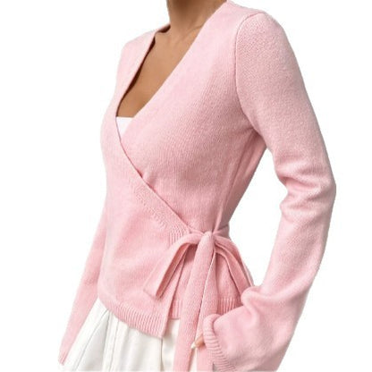 Women's Wrap Tie Front V Neck Long Sleeve Cardigan