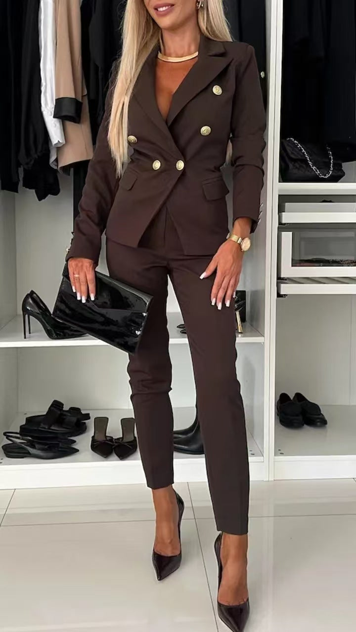 Women's Solid Blazer & Pants 2 Piece Business Casual Set